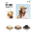 Wholesale c C ST Brim Hat Two Brim Straw Sun Hat Fancy Braids Chiffon Wood Beade