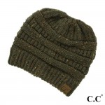 Wholesale c C MB Ribbed confetti messy bun knit beanie Acrylic One fits most
