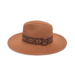 Wholesale straw Panama Hat Aztec Trim One Fits Most Adjustable Drawstring Inside