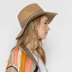 Wholesale straw Panama Hat Aztec Trim One Fits Most Adjustable Drawstring Inside