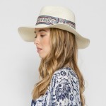 Wholesale straw Panama Hat Tribal Pattern Band One Fits Most Adjustable Drawstri