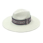 Wholesale straw Panama Hat Tribal Pattern Band One Fits Most Adjustable Drawstri