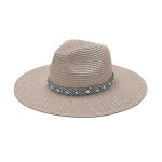 Wholesale straw Panama Hat Aztec Band Pearl Accents One Fits Most Adjustable Dra