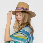 Wholesale straw Panama Hat Aztec Band One Fits Most Adjustable Drawstring Hat Br