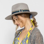 Straw Panama Hat With Aztec Band 

- One Size Fits Most
- Adjustable Drawstring
- Hat Brim Approximately 3.5" W
- 100% Paper Straw