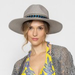 Straw Panama Hat With Aztec Band 

- One Size Fits Most
- Adjustable Drawstring
- Hat Brim Approximately 3.5" W
- 100% Paper Straw