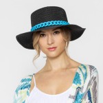 Straw Panama Hat With Coated Chain Link Trim

- One Size Fits Most
- Adjustable Drawstring Inside Hat
- 100% Paper Straw
- Hat Brim Approximately 4.5" W
- Black With Blue Rubber Coated Chain

