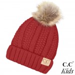 Wholesale c C KIDS Kids Fur Lined Chunky Knit Faux Fur Pom Beanie Acrylic One fi
