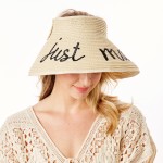 "Just Married" Straw Roll Up Sun Visor Featuring Bow On Back

- One size fits most
- Adjustable Velcro Closure
- Brim Width: 5"
- 60% Paper / 40% Nylon