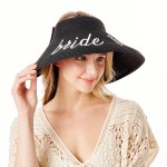 Wholesale bride Tribe Straw Roll Up Sun Visor Bow Back One fits most Adjustable