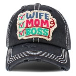 Wholesale vintage Distressed Wife Mom Boss Patch Baseball Cap One fits most Adju