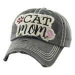 Wholesale vintage Distressed Cat Mom Embroidered Patch Baseball Cap One Fits Mos