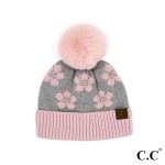 Wholesale c C HAT Daisy Pattern Plush Yarn Pom Beanie Hat One Polyester Viscose