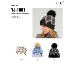 Wholesale c C YJ Diamond Geometric Pattern Pom Beanie One Acrylic