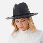 Wholesale brim Felt Panama Hat Thin Leather Band Gold Beaded Sun Rays Accent On