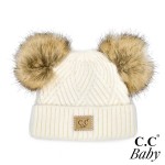 Wholesale c C BABY POMPOM Knit Baby Beanie Faux Fur Double Poms Rayon PBT Nylon