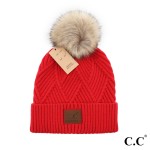 C.C HAT-2060
Diagonal Stripe Knit Pattern Pom Beanie with C.C Brand Leather Patch.

- One size fits most 
- 47% Rayon / 31% PBT / 22% Nylon 
- POM: 100% Faux Fur