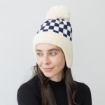 Wholesale checkered Beanie Faux Fur Pom Ear Flaps One Acrylic