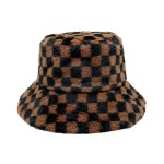 Wholesale fuzzy Checkered Bucket Hat Adjustable Draw String One Fits Most Polyes