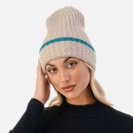 Wholesale ribbed Cuff Beanie Striped Accent One Fits Most Acrylic Polyester Elas