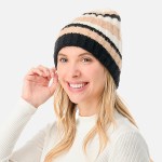 Knit Ribbed and Cuffed Striped Beanie.

- One Size Fits Most
- 63% Polyester / 33% Acrylic / 4% Spandex