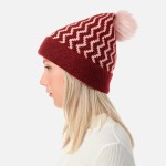 Wholesale chevron Striped Beanie Faux Fur Pom One Fits Most Acrylic Polyester Sp
