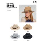 C.C KP-016
Knitted Panama Hat With Leather Band 

- One Size Fits Most (With Adjustable Drawstring) 
- Brim Approximately 2.75"
- 50% Acrylic /50% Polyester 