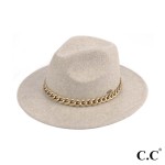 C.C WF-1
Vegan Felt Panama Brim Hat With Lightweight Chain 

- One Size Fits Most (With Adjustable Drawstring Band) 
- Brim Approximately 2.8" 
- 100% Polyester 