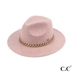 C.C WF-1
Vegan Felt Panama Brim Hat With Lightweight Chain 

- One Size Fits Most (With Adjustable Drawstring Band) 
- Brim Approximately 2.8" 
- 100% Polyester 