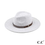 C.C WF-5 
Panama Vegan Felt Hat With Leather Trim And C.C Metal Logo 

- One Size Fits Most (With Adjustable Drawstring)
- Brim Approximately 3.5" 
- 100% Polyester 