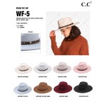 C.C WF-5 
Panama Vegan Felt Hat With Leather Trim And C.C Metal Logo 

- One Size Fits Most (With Adjustable Drawstring)
- Brim Approximately 3.5" 
- 100% Polyester 