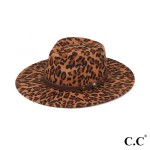 C.C WF-6
Leopard Pattern Panama Vegan Felt Hat

- One Size Fits Most With Adjustable Drawstring 
- Brim Approximately 3.5" 
- 100% Polyester 