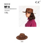 C.C WF-6
Leopard Pattern Panama Vegan Felt Hat

- One Size Fits Most With Adjustable Drawstring 
- Brim Approximately 3.5" 
- 100% Polyester 