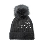 Wholesale kids Knit Beanie Pearl Rhinestone Accents Faux Fur Pom Acrylic Nylon S