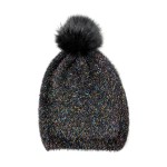 Wholesale kids Knit Beanie Metal Tensile Faux Fur Pom Polyester Nylon Metal Rubb