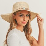 Wholesale sun Hat Beaded Band Natural Stone Detail Leather String Bow One Fits M