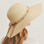 Wholesale sun Hat Beaded Band Natural Stone Detail Leather String Bow One Fits M