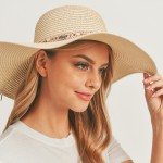 Wholesale sun Hat Beaded Band Natural Stone Detail Leather String Bow One Fits M