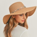 Wholesale sun Hat Beaded Band Natural Stone Detail Leather String Bow One Fits M
