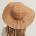 Wholesale sun Hat Beaded Band Natural Stone Detail Leather String Bow One Fits M