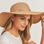 Wholesale sun Hat Beaded Band Natural Stone Detail Leather String Bow One Fits M
