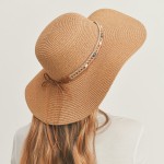Wholesale sun Hat Beaded Band Natural Stone Detail Leather String Bow One Fits M