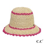 Wholesale c C ST Paper Straw Hand Crochet Clothe Bucket Hat Scallop Edge Details