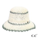 Wholesale c C ST Paper Straw Hand Crochet Clothe Bucket Hat Scallop Edge Details