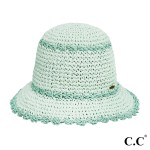 Wholesale c C ST Paper Straw Hand Crochet Clothe Bucket Hat Scallop Edge Details