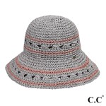 Wholesale c C ST Paper Straw Hand Crochet Clothe Bucket Hat Thin Stripe Pattern