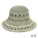 Wholesale c C ST Paper Straw Hand Crochet Clothe Bucket Hat Thin Stripe Pattern