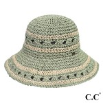 Wholesale c C ST Paper Straw Hand Crochet Clothe Bucket Hat Thin Stripe Pattern