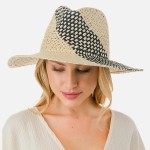 Wholesale woven Straw Sun Hat Diagonal Stripe Detailing Paper One Fits Most Brim