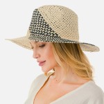 Wholesale woven Straw Sun Hat Diagonal Stripe Detailing Paper One Fits Most Brim